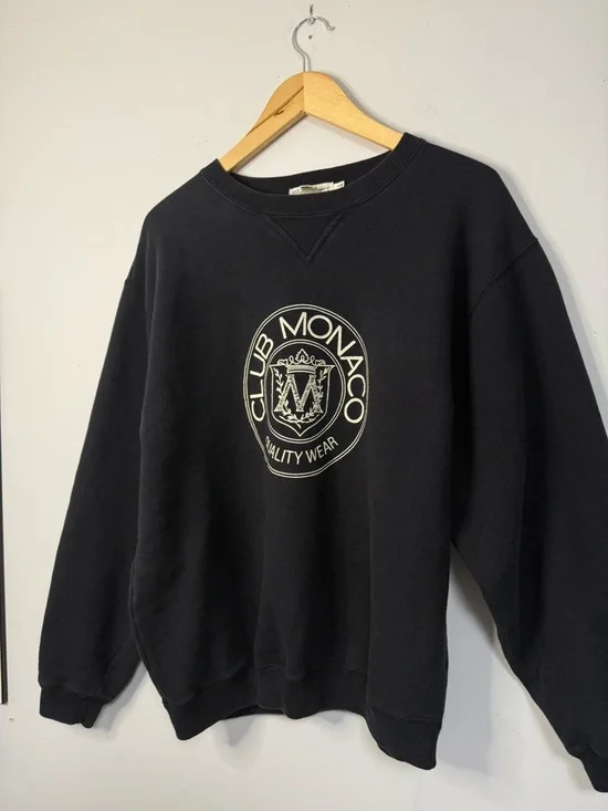 1980’s Club Monaco Men's Black Logo Crewneck Sweatshirt Cursive Tag - Picture 4 of 5